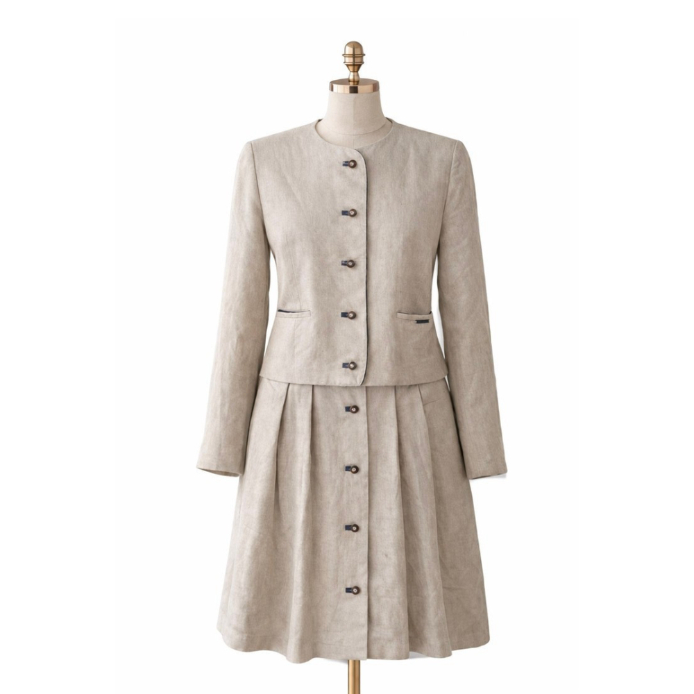 VTG Giesswann Made in Austria Lined 100% Linen Skirt Suit Set Sz 12 Cottagecore